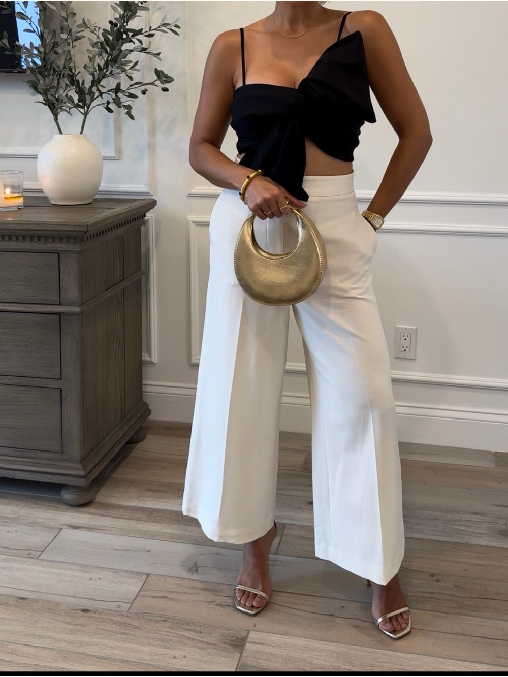 Zara Cream Wide-Leg High-Rise Trousers